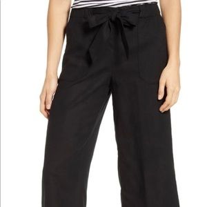 Caslon Nordstrom Black Linen Blend Wide Leg Crop Pants Size XS Extra Small